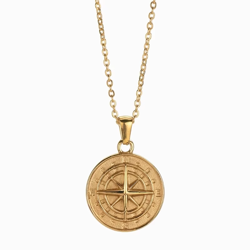 Colar Compass Masculino Dourado de Aço Inoxidável em Camadas: Estilo e Aventura