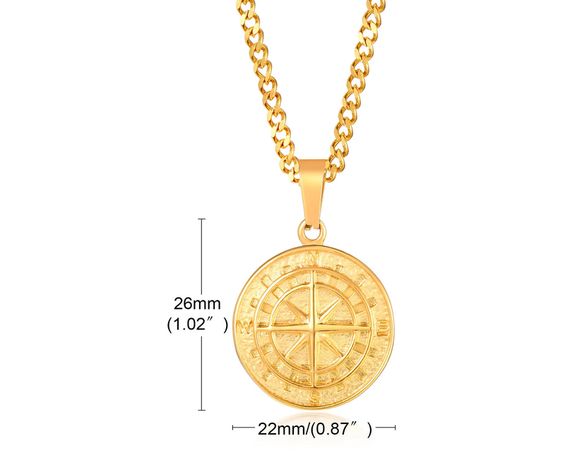 Colar Compass Masculino Dourado de Aço Inoxidável em Camadas: Estilo e Aventura