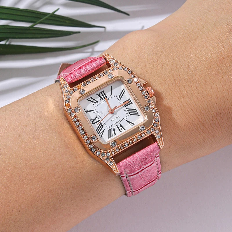 Roseglo - Relógio Feminino Rosa de Diamante com Pulseira