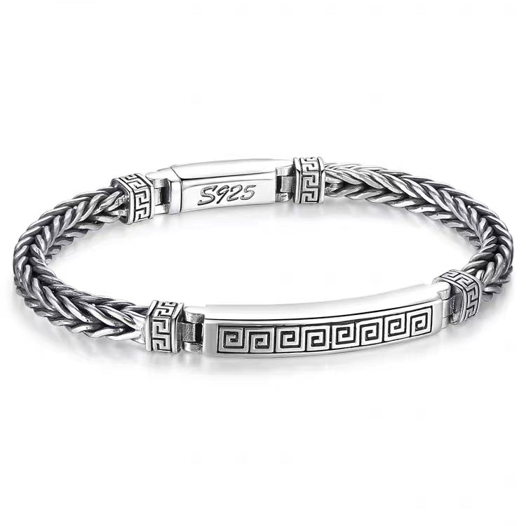 Pulseira Unissex de Prata com Ornamento de Meandro